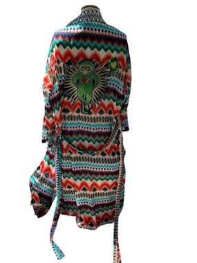 Cliquot Kimono knife n Heart winged monkey chevron print swim cover up 1 size